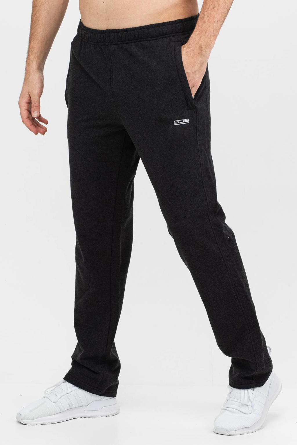 Antraciete heren Sjeng Sports trainingsbroek Auckland melange van polyester met regular fit, elastische tailleband met koord en logo dessin