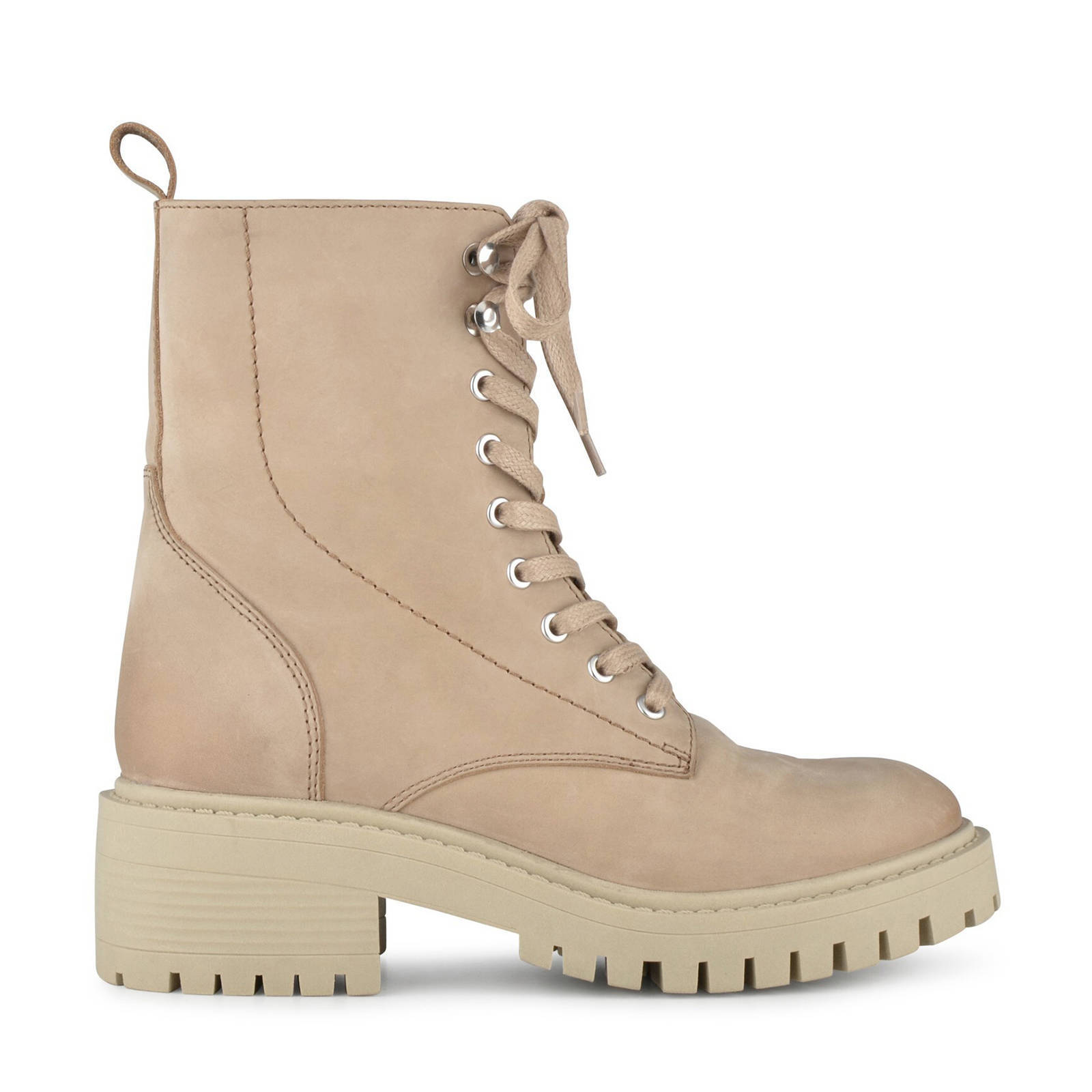 PS Poelman Klara leren veterboots beige | wehkamp