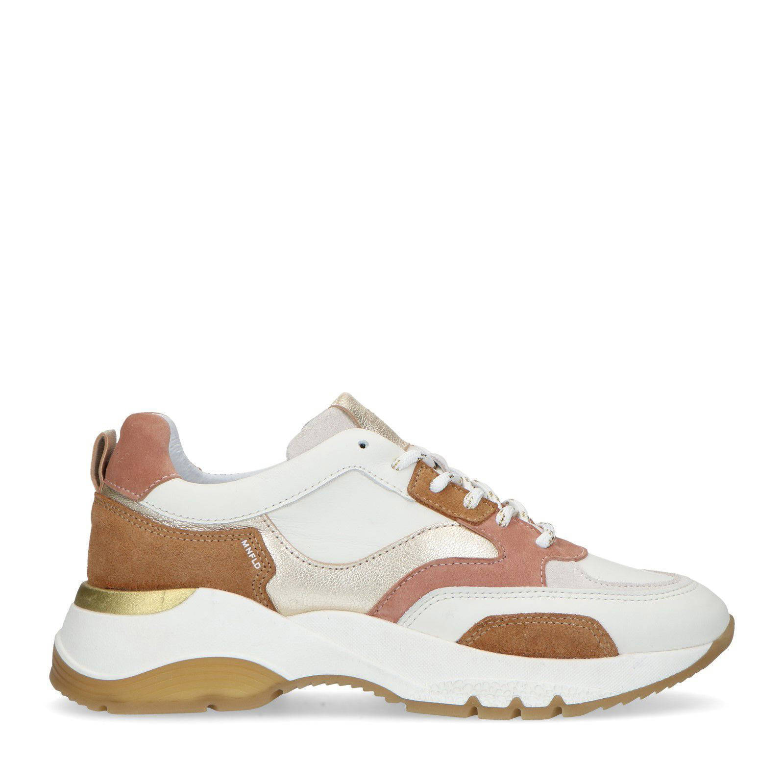 Manfield leren chunky sneakers wit/roze | wehkamp
