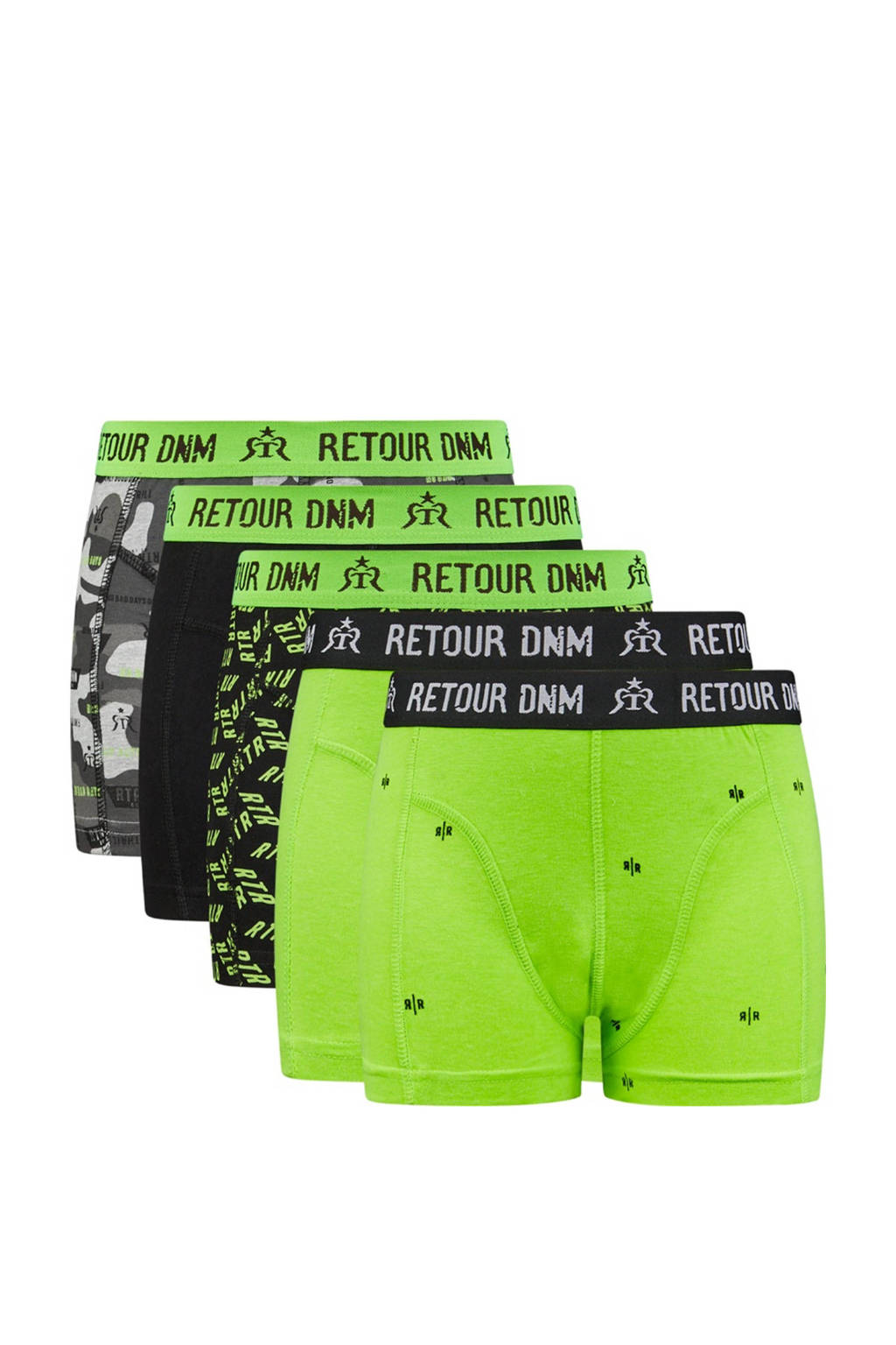 Retour Denim boxershort - set van 5 neon groen/zwart