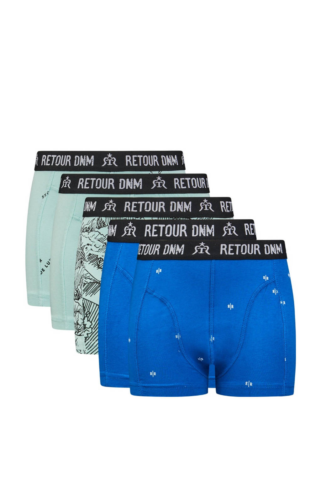 Retour Denim boxershort - set van 5 mintgroen/hardblauw, Mintgroen/hardblauw