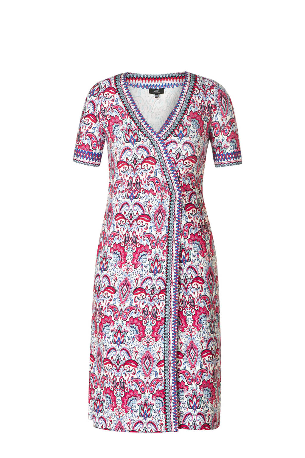 Yesta overslagjurk Lilith met paisleyprint fuchsia/blauw, Fuchsia/blauw