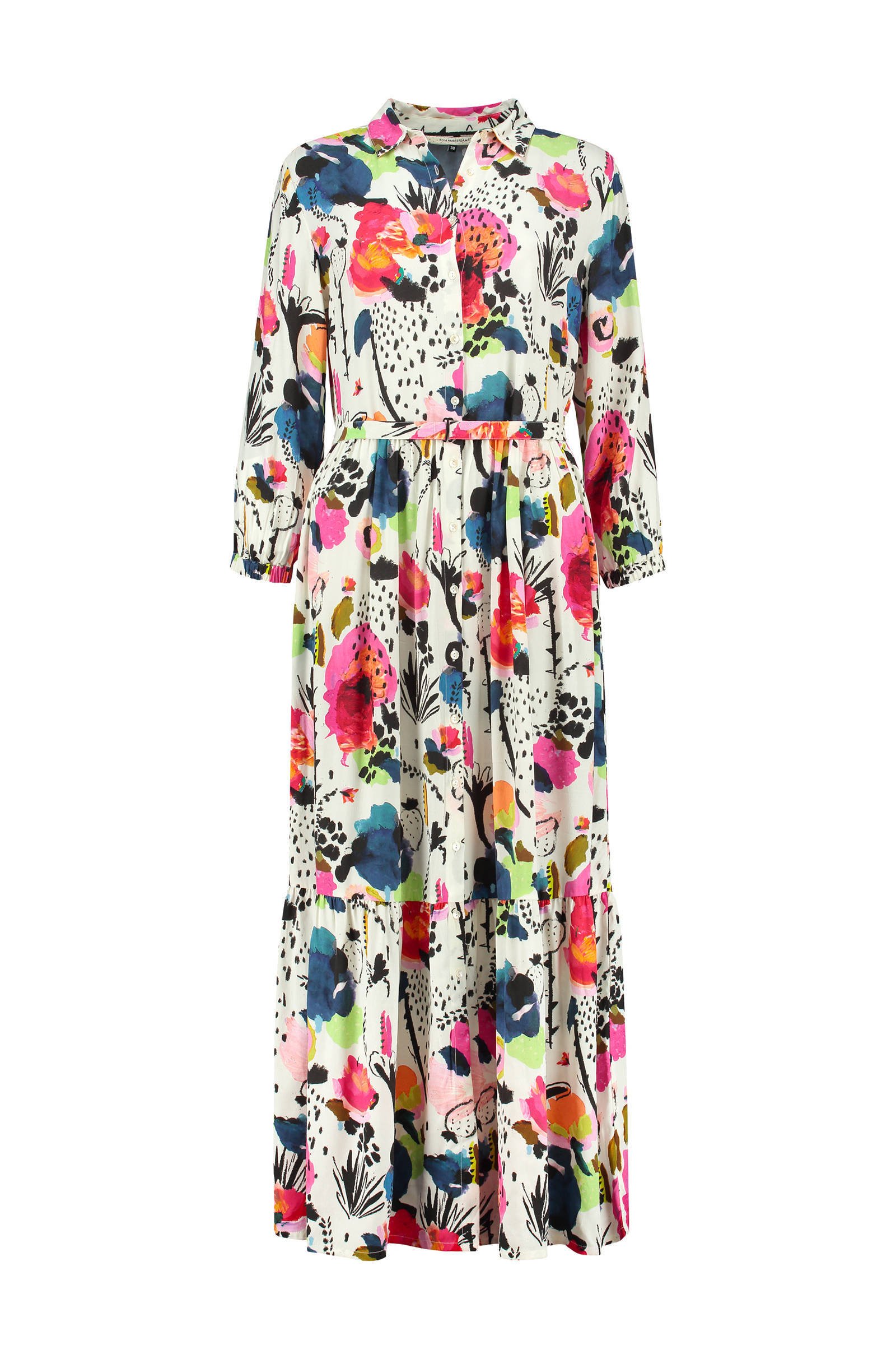 POM Amsterdam maxi jurk Delicious Mess Ecru met all over print ecru
