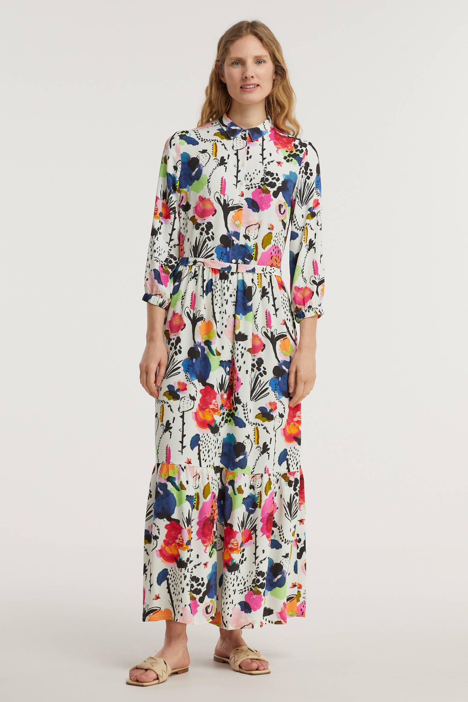 POM Amsterdam maxi jurk Delicious Mess Ecru met all over print ecru
