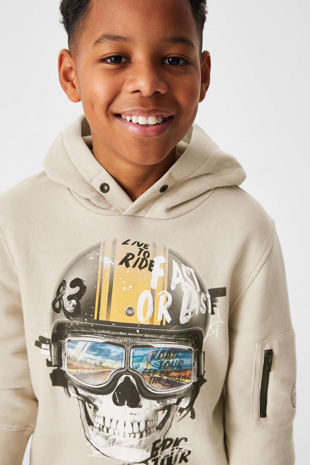 C&A Skate Nation hoodie met printopdruk beige/zwart wehkamp