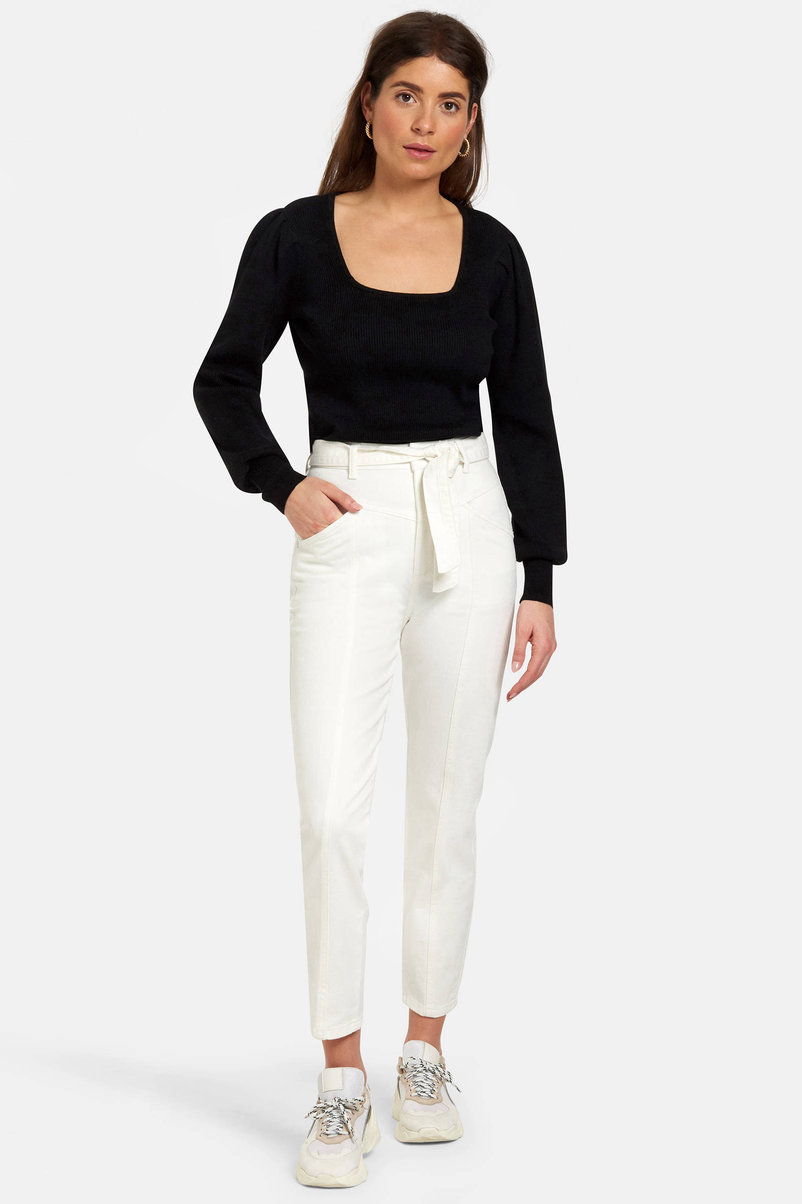 high waist tapered fit broek Tess ecru