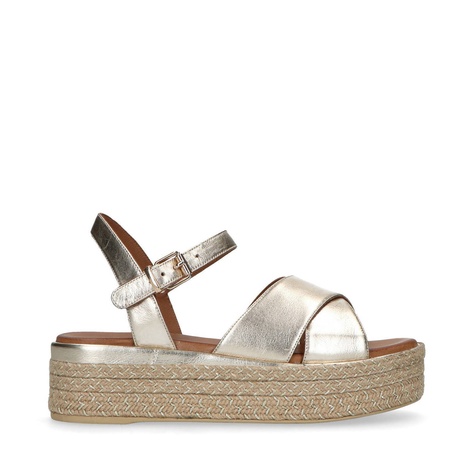 Sacha leren plateau sandalen goud | wehkamp