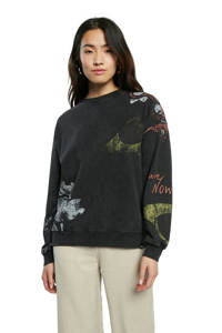 Antraciet en multikleurige dames Desigual sweater printopdruk van katoen met lange mouwen, ronde hals en geribde boorden