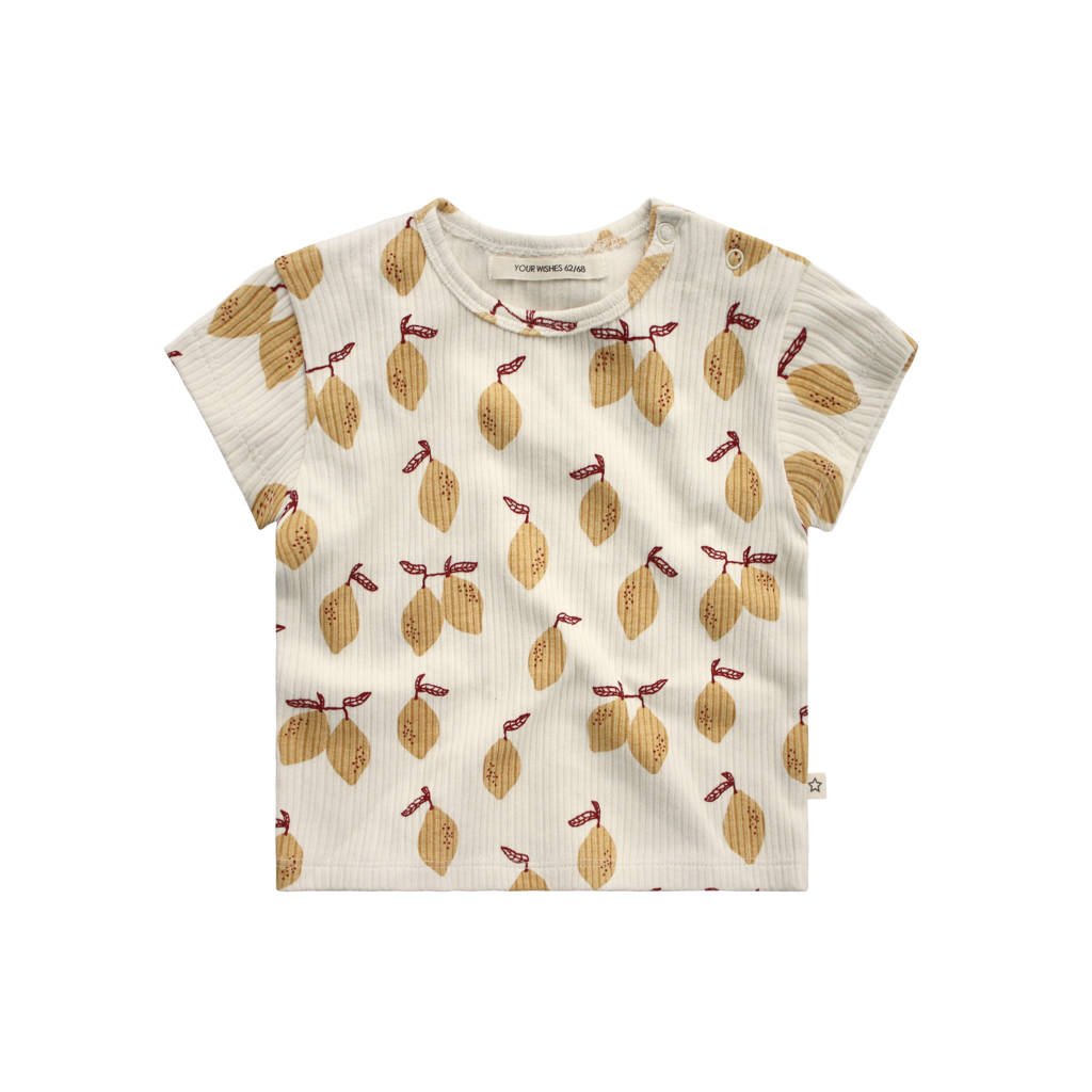 Your Wishes T-shirt met fruitprint ecru/geel, Ecru/geel
