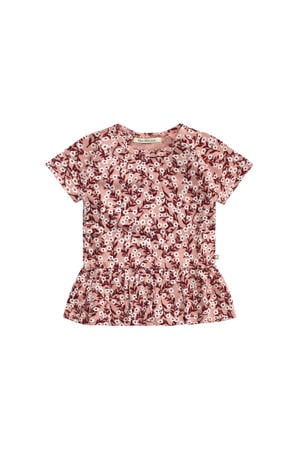 T-shirt met all over print roodbruin/wit