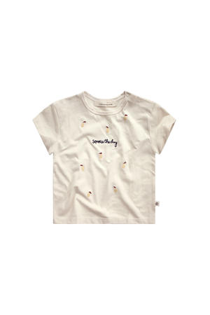 T-shirt met all over print ecru/geel