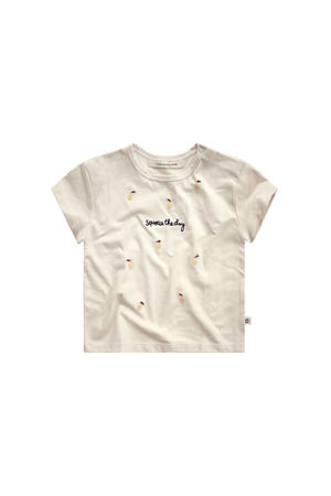 T-shirt met all over print ecru/geel
