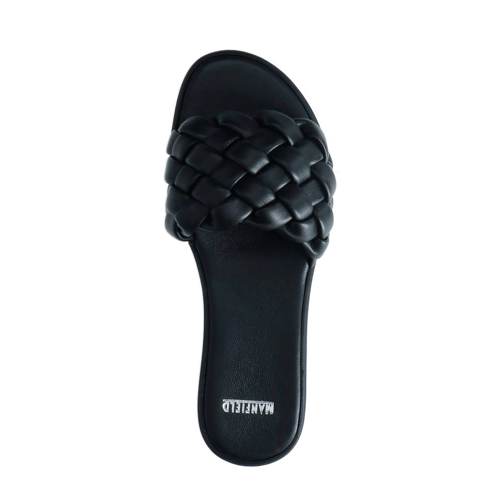 NIKKIE Bayan Sandals gevlochten leren slippers zwart - Schoenen.nl