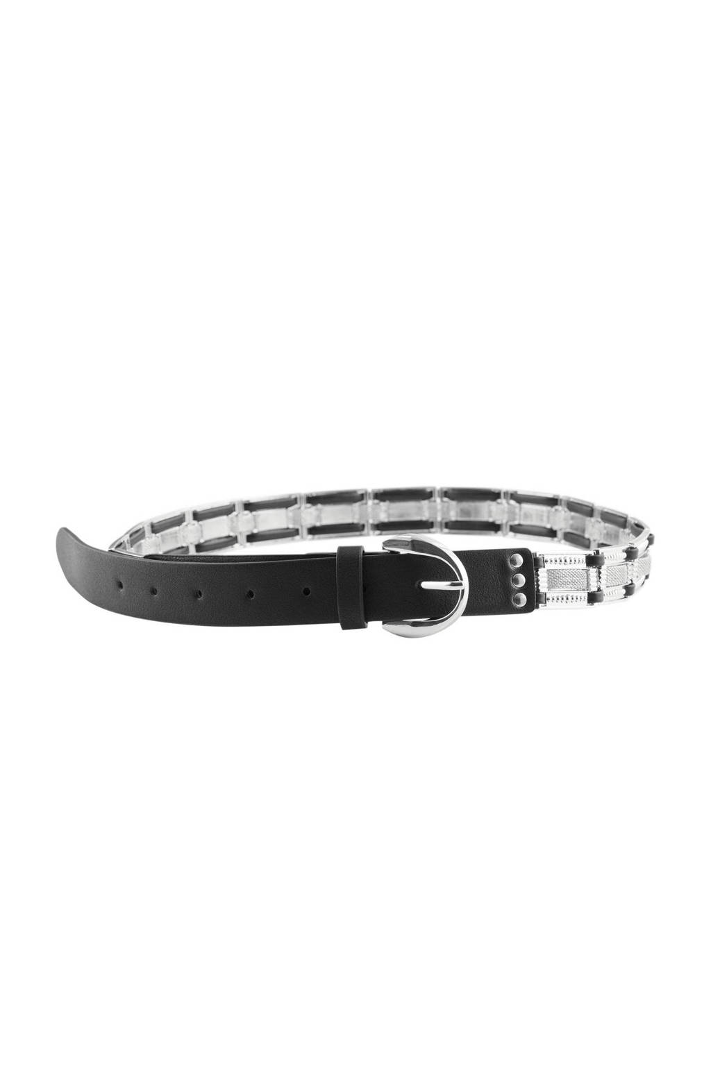PIECES riem met zilverkleurige schakels Linette, zwart/zilverkleurig