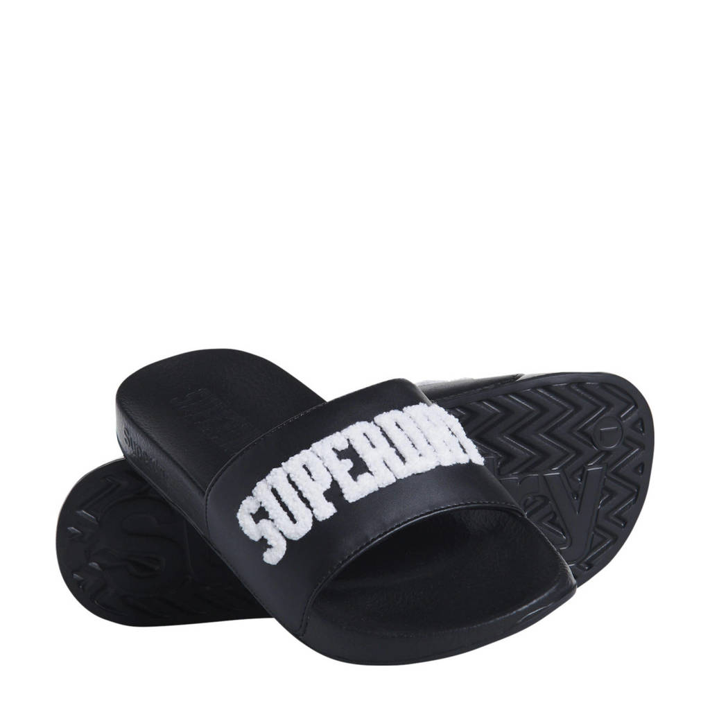 Superdry Sport badslippers zwart/wit, Zwart/wit