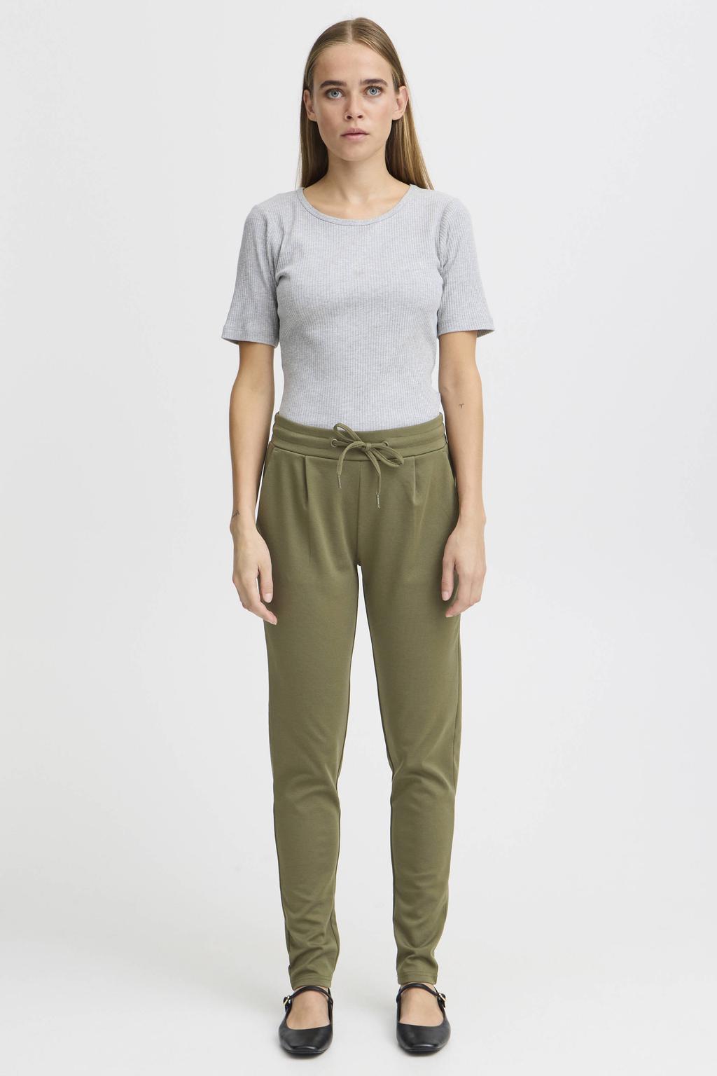 ICHI slim fit pantalon groen
