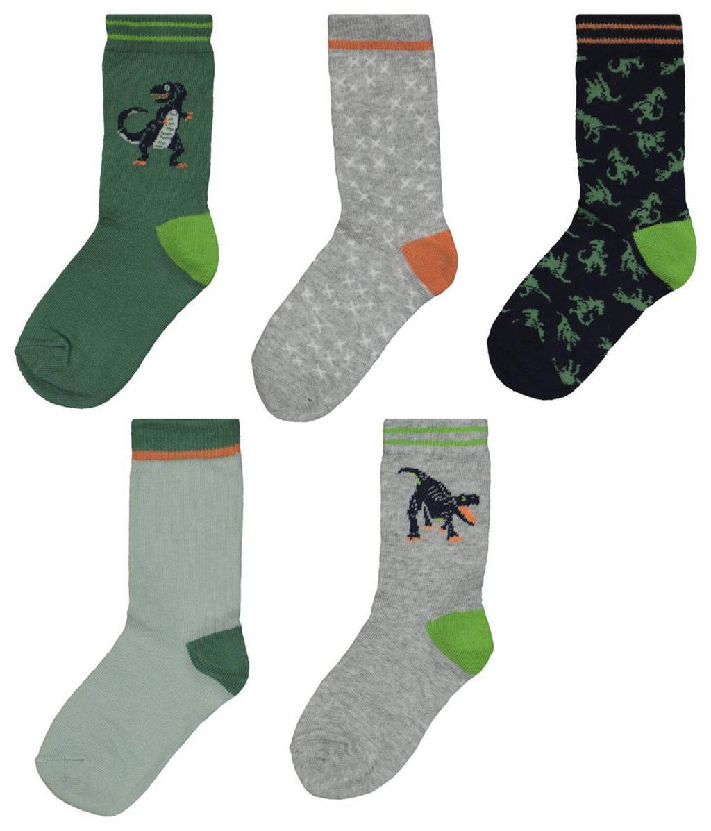HEMA sokken - set van 5 grijs/groen, Grijs/groen