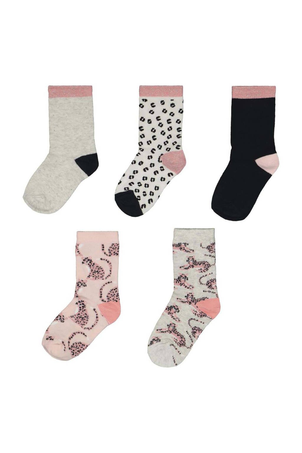 HEMA sokken - set van 5 roze/grijs, Roze/grijs