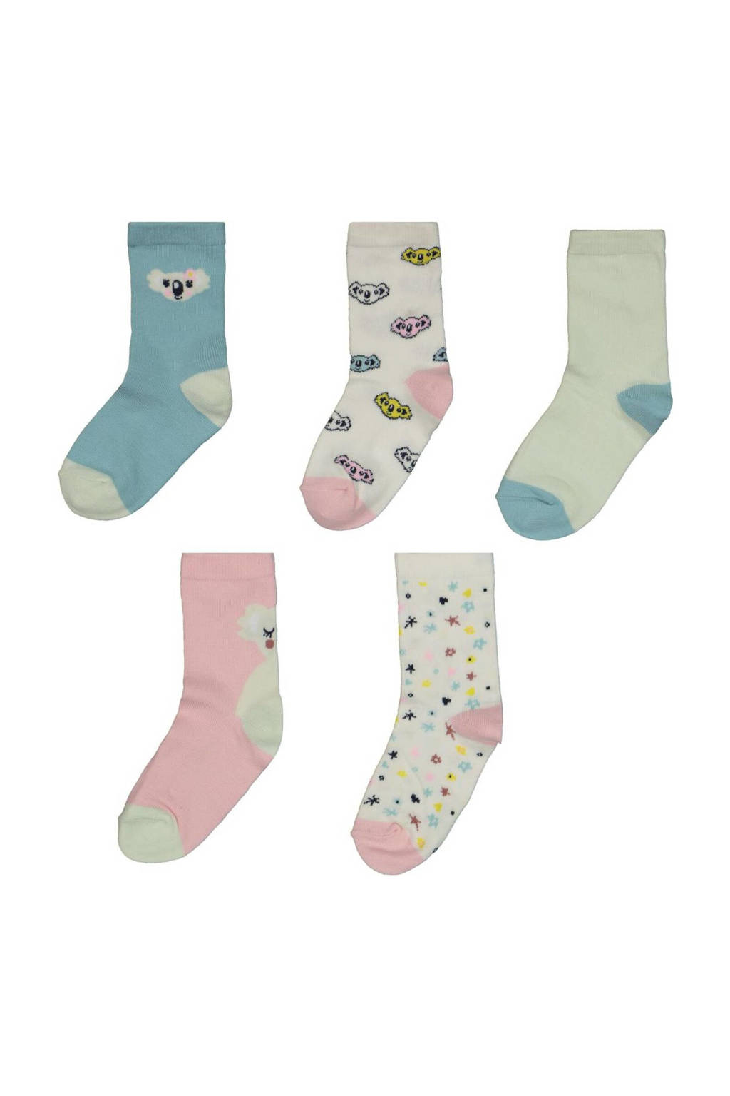 HEMA sokken - set van 5 lichtblauw/roze, Lichtblauw/roze
