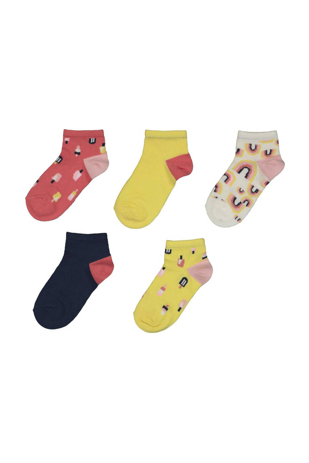HEMA sokken - set van 5 geel/rood, Geel/rood