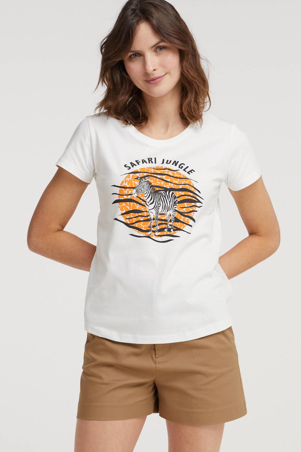 Witte dames Smashed Lemon T-shirt van katoen met printopdruk, korte mouwen en ronde hals
