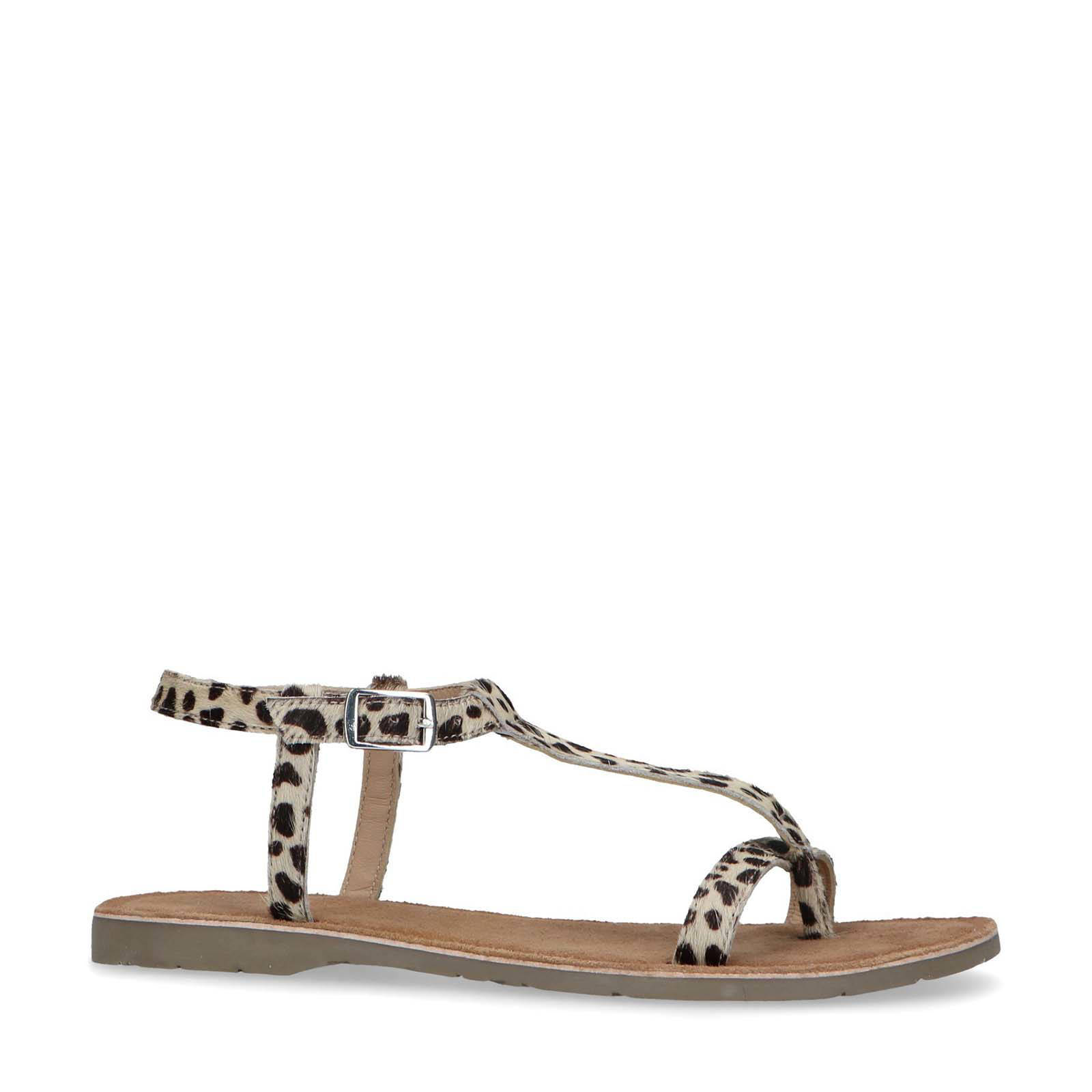 Manfield leren sandalen met panterprint beige | wehkamp