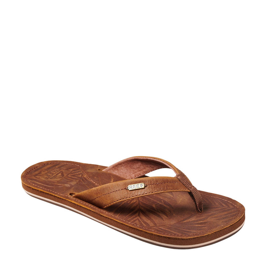 Reef Drift Away leren teenslippers bruin, Bruin/Espresso