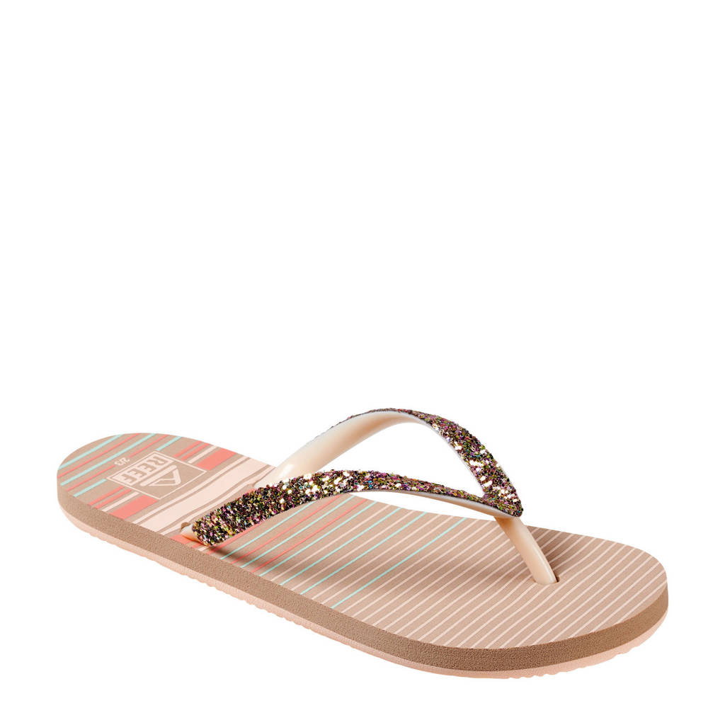 Reef Kids Stargazer Prints teenslippers met glitters roze, Roze/Peach