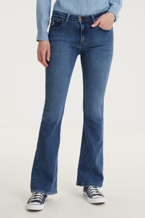 high waist flared jeans cobalt stone