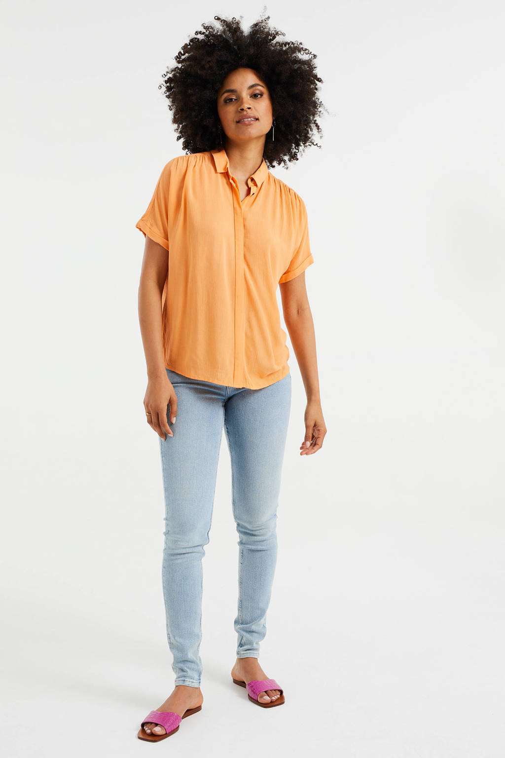 WE Fashion blouse met plooien oranje, Oranje