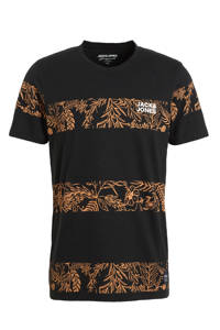 JACK & JONES ORIGINALS gestreept T-shirt Tuesday zwart/oranje