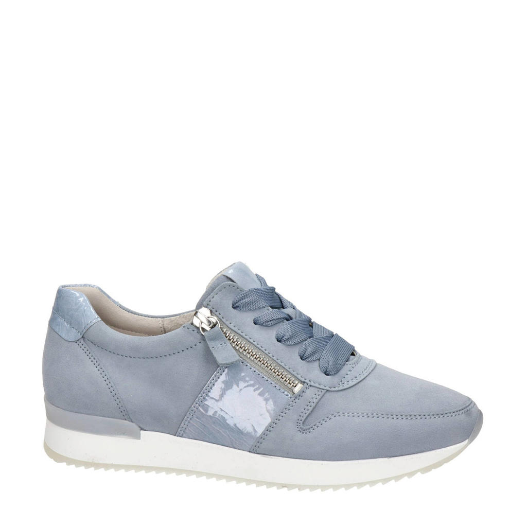 Lichtblauwe dames Gabor suède sneakers met rits- en vetersluiting