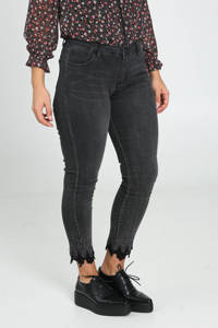 Zwarte dames Cassis skinny jeans van stretchdenim met regular waist en rits- en knoopsluiting