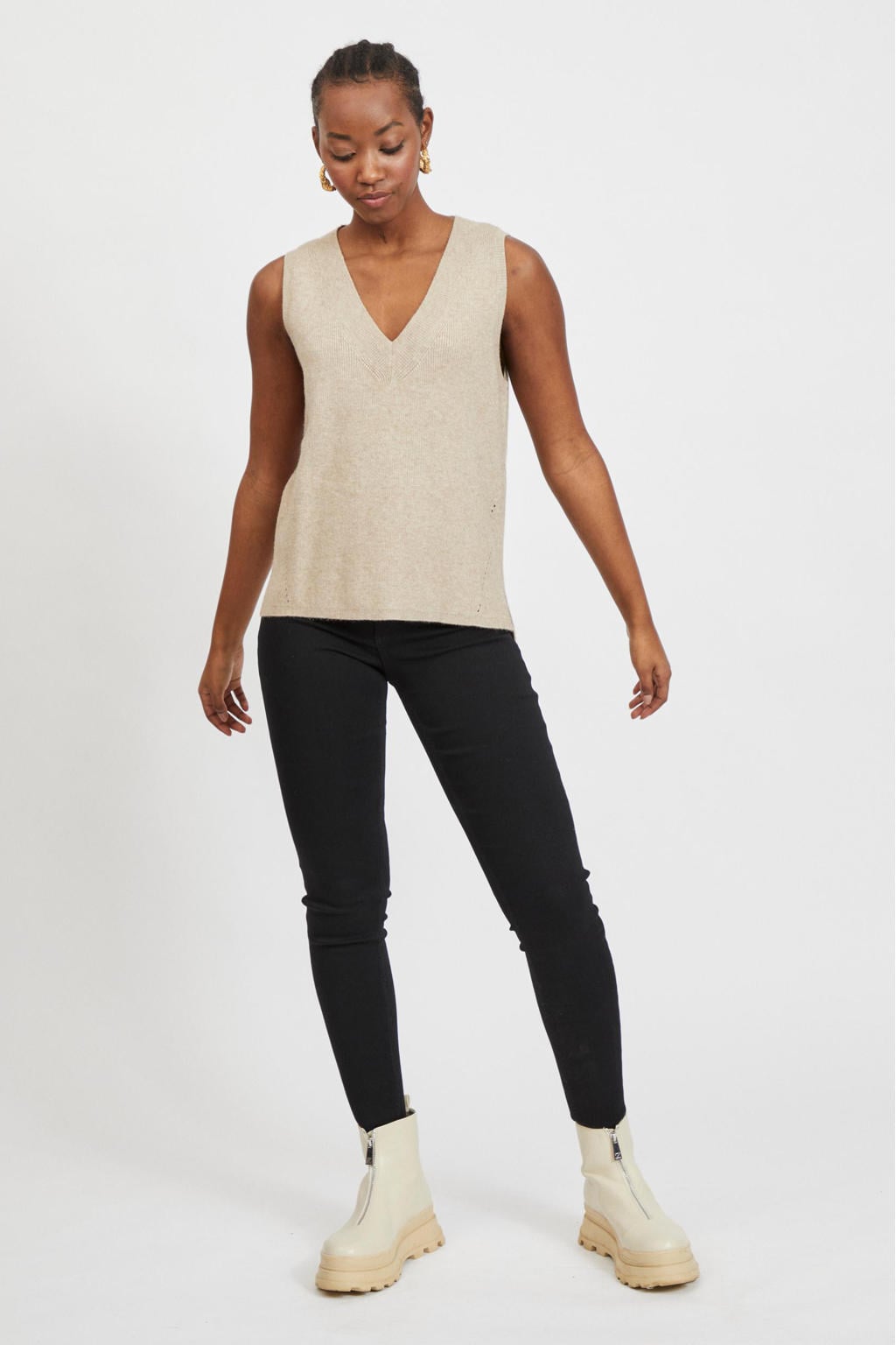 Beige dames VILA spencer van viscose met V-hals