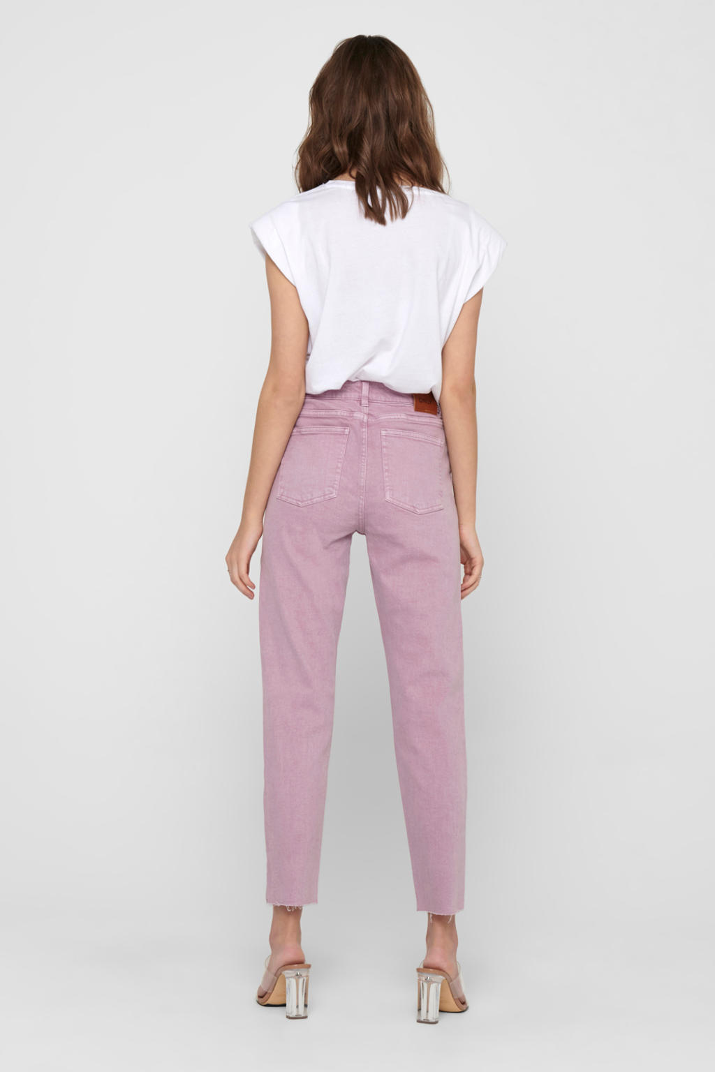 ONLY cropped high waist straight fit jeans ONLEMILY roze