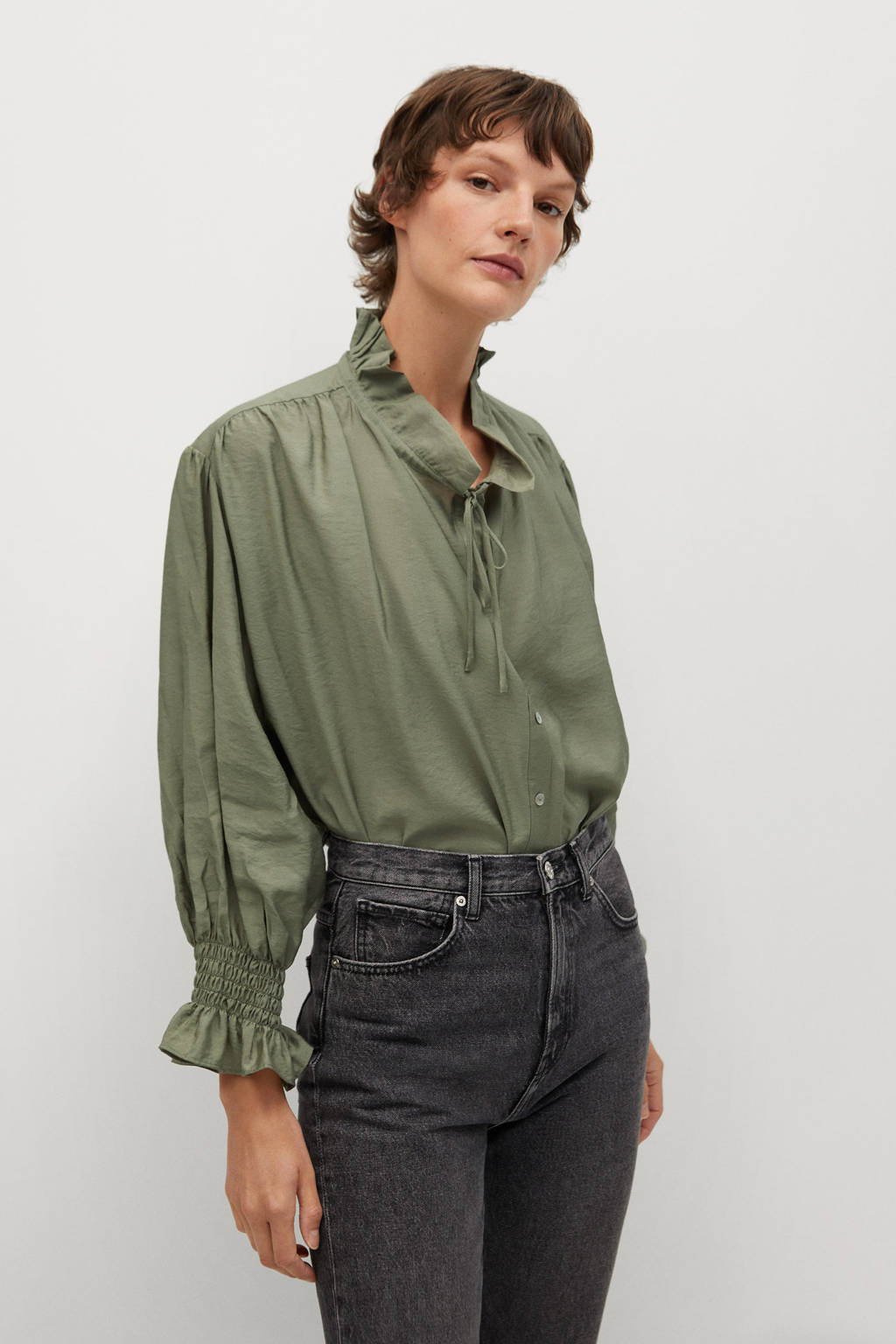 Mango blouse met ruches groen wehkamp