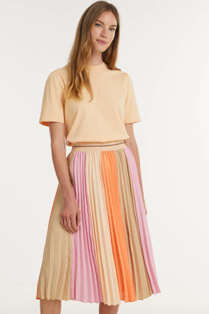 rok Plisse Block Skirt beige/roze/oranje