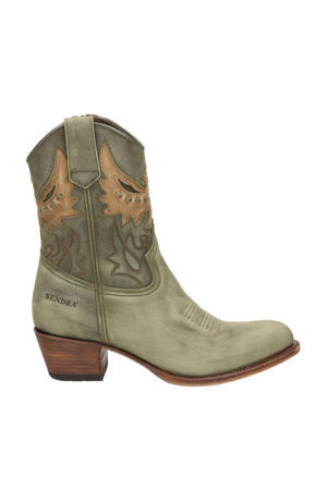 16227 Debora  leren cowboylaarzen groen