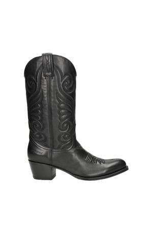11627 Debora leren cowboylaarzen zwart