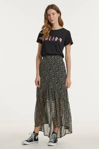 Zwarte dames Colourful Rebel T-shirt Malibu katoen met tekst print, korte mouwen en ronde hals