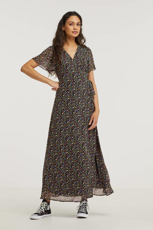 gebloemde maxi wikkeljurk Ava Ditzy zwart/ geel