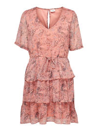 JDY semi-transparante A-lijn jurk JDYLINDA met all over print en volant roze, Roze