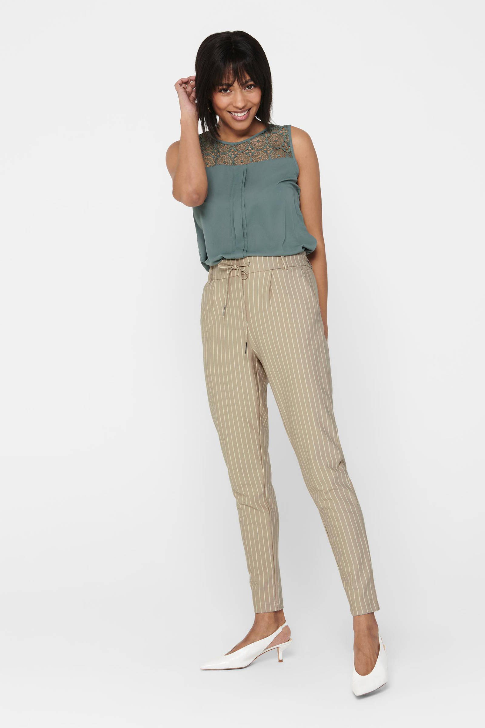 ONLY gestreepte high waist tapered fit broek ONLPOPTRASH zand | wehkamp