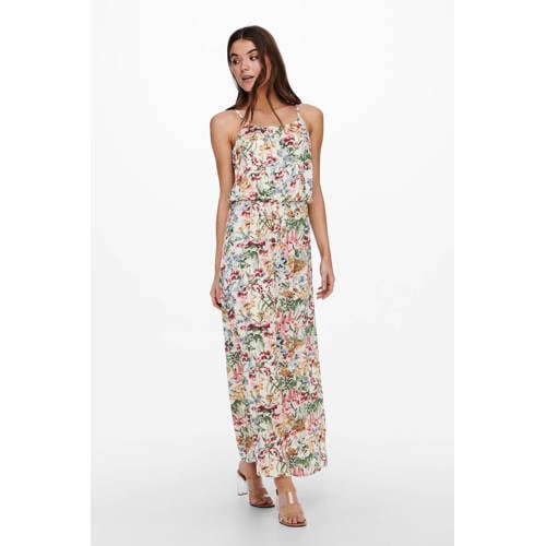 ONLY gebloemde maxi jurk ONLWINNER ecru/roze/groen/bruin/blauw afbeelding