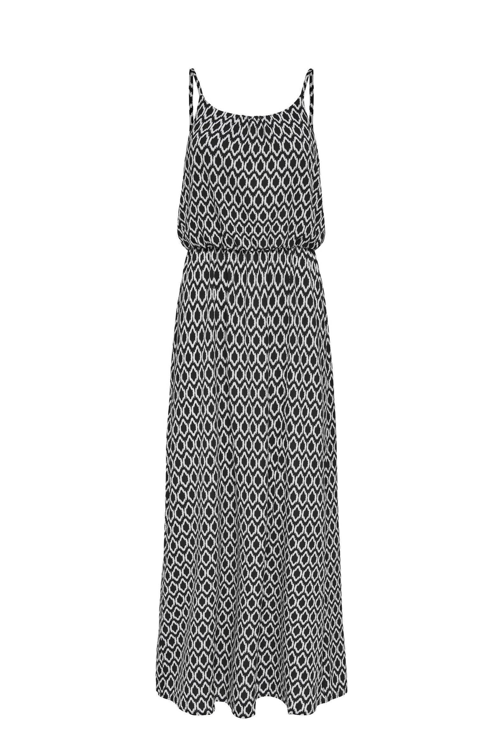 ONLY maxi jurk ONLWINNER met all over print en plooien zwart/wit online kopen