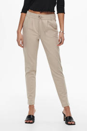 thumbnail: Beige dames ONLY tapered fit broek regular van viscose met elastische tailleband met koord