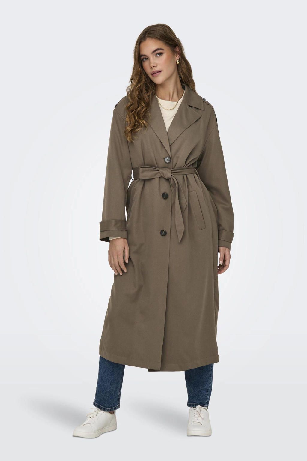 ONLY trenchcoat zomer ONLLINE met ceintuur bruin