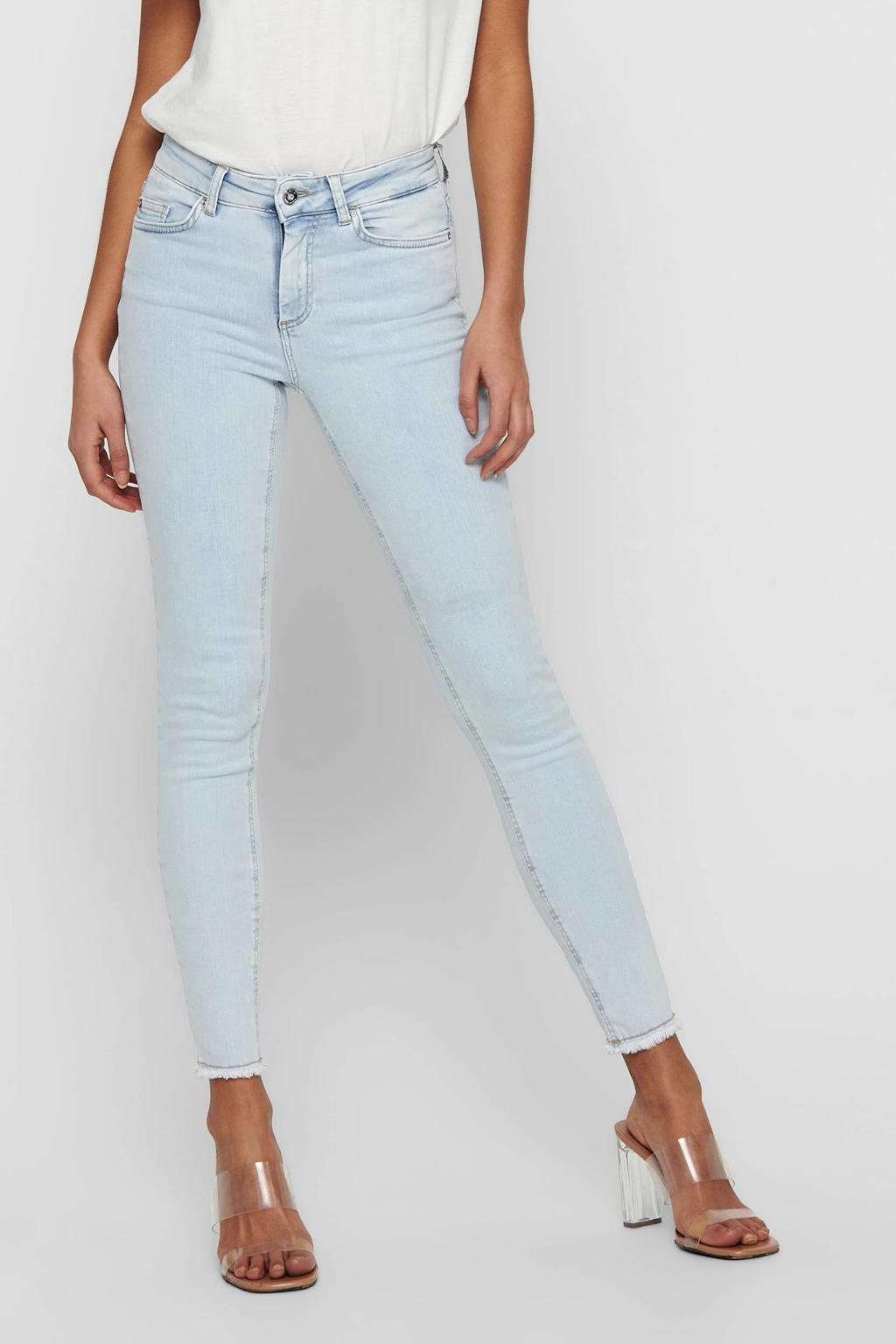 Lichtblauwe dames ONLY skinny jeans van stretchdenim met regular waist en rits- en knoopsluiting