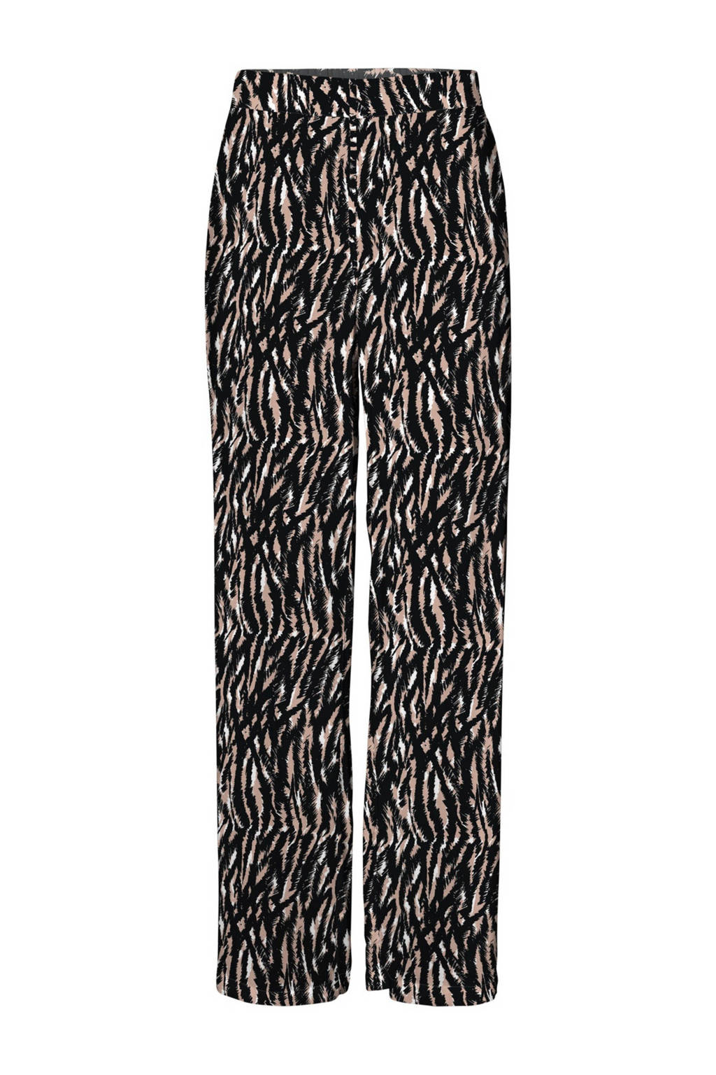 VERO MODA high waist loose fit broek VMSIMPLY met all over print zwart/beige/wit, Zwart/beige/wit