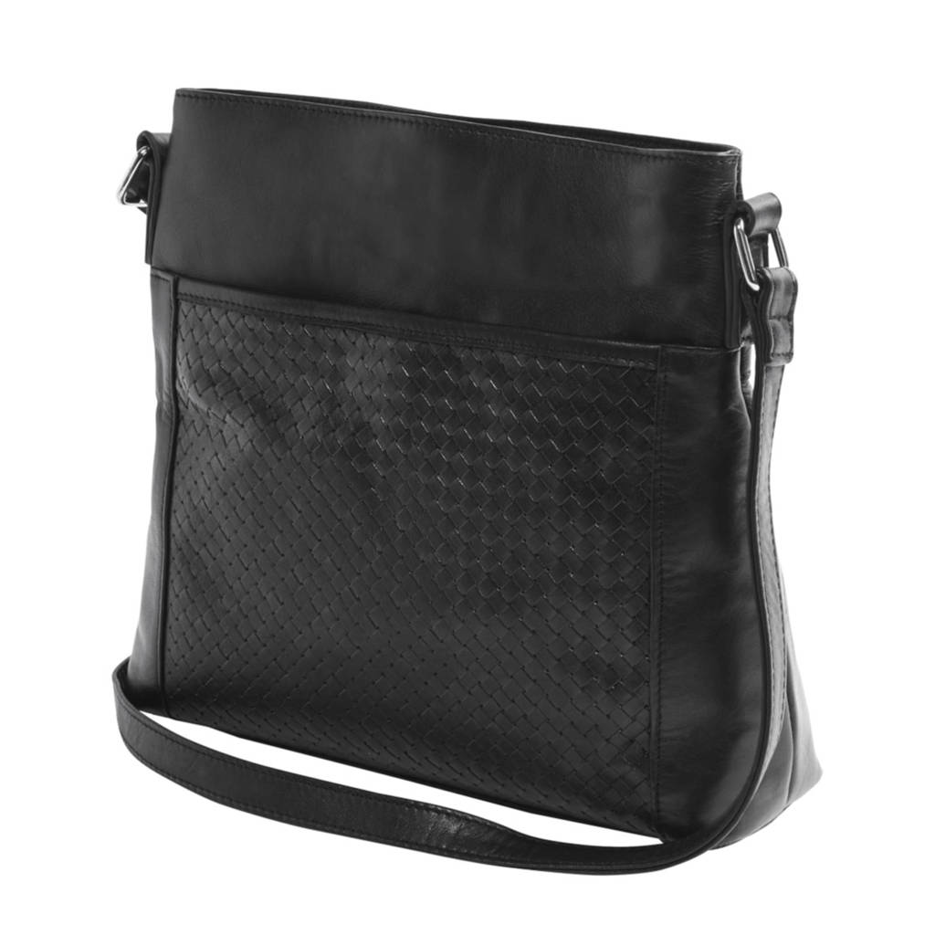 5th Avenue leren crossbody tas zwart, Zwart